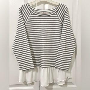 Ann Taylor LOFT Top M Black White Striped Peplum Shirt MEDIUM flowy 3/4 Sleeves